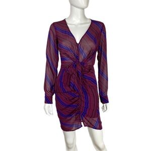 Forever 21 Long Sleeve Ruched Tie Front Sheer Short Dress